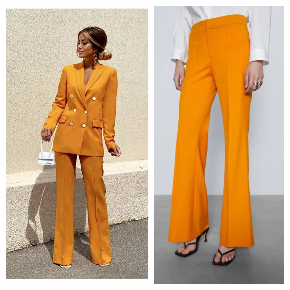ZARA MID-RISE ORANGE WIDE LEG PANTS - Picture 1 of 5
